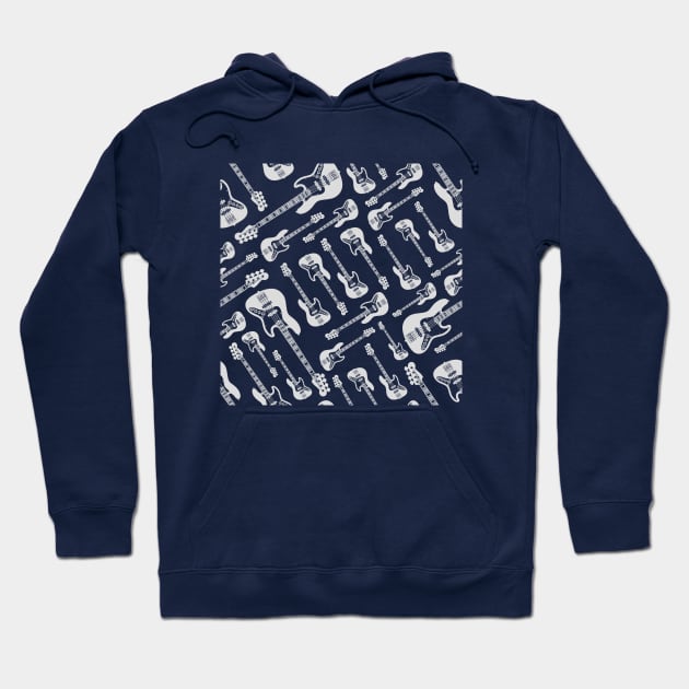 Bass Guitar Seamless Pattern Dark Theme Hoodie by nightsworthy